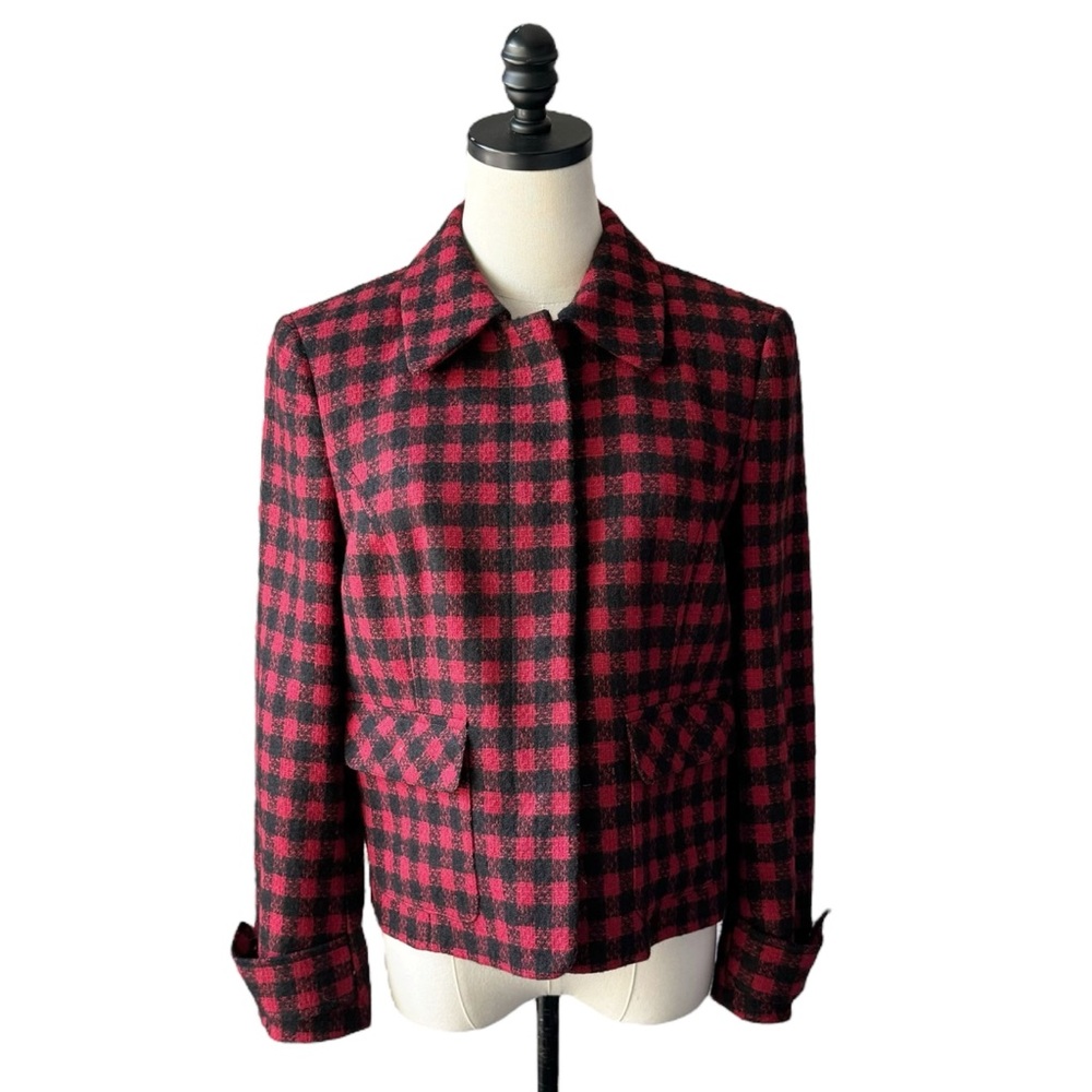 Brooks Brothers Red Fleece Wool Check Cropped Jacket | 6 - Picture 2 of 13